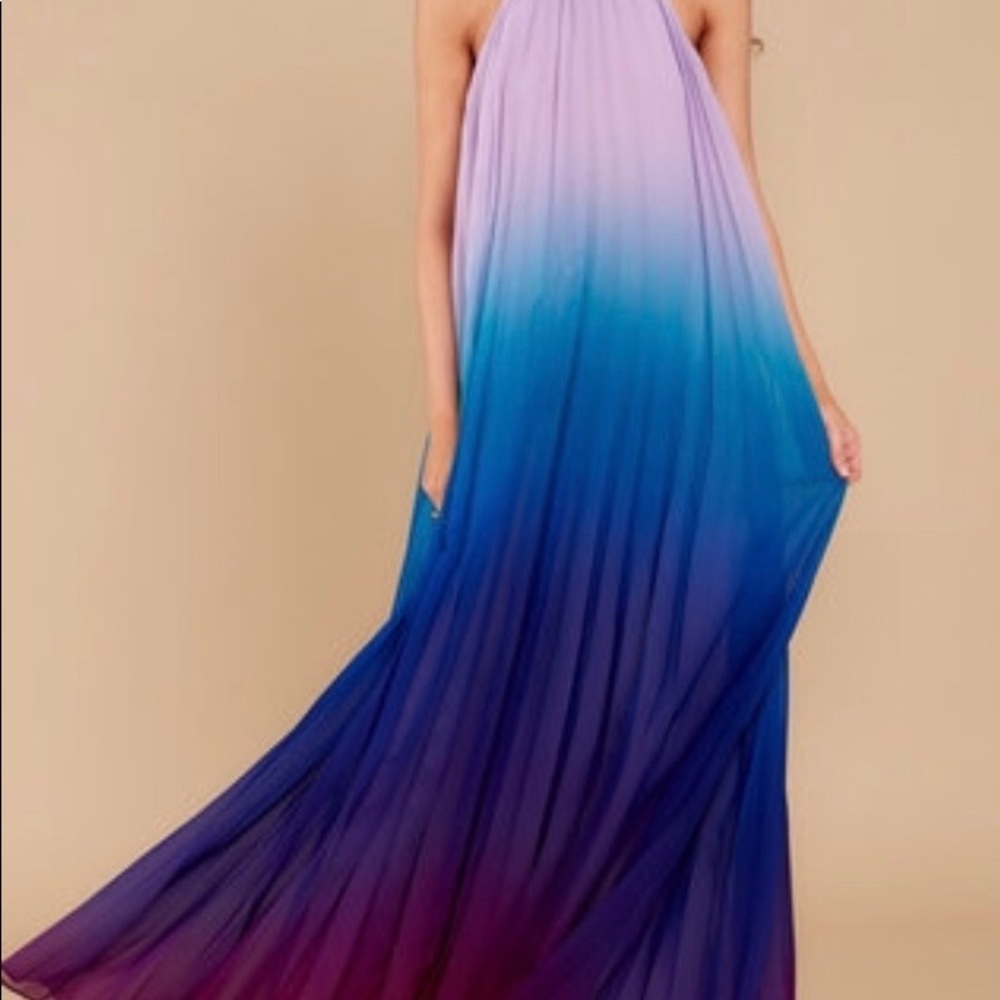 Ombré chiffon halter sleeveless maxi dress